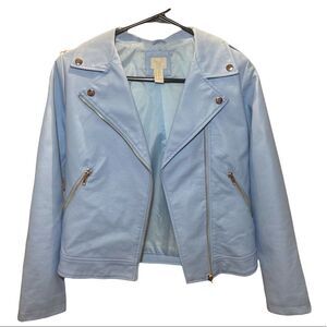 Forever 21 Girls Lt Blue Moto Faux Leather Jacket Southside Serpents Size 3/14